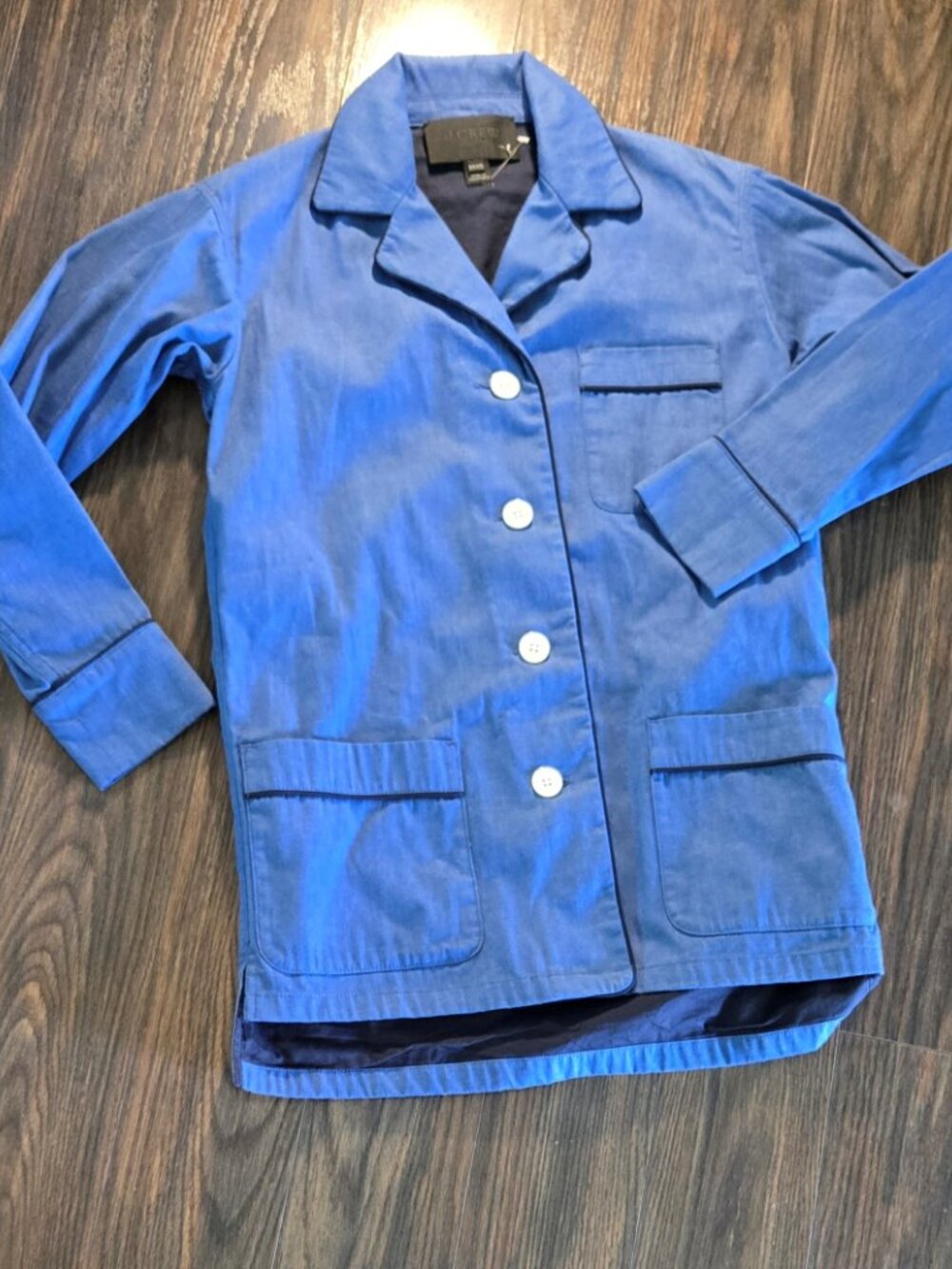 J CREW Classic Style Double-Breasted Blue Longline Cotton Blazer NWOT/SIZE XXXS
